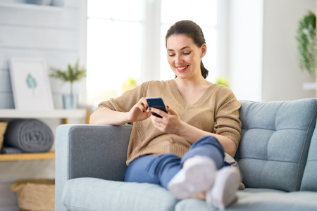 girl using apps and relaxing